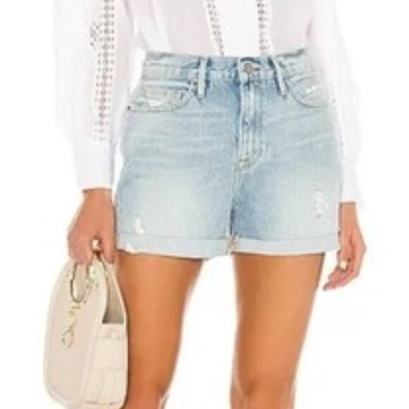 Frame Denim Pants - Frame Le Beau Denim Distressed Jean Short Size 30 With Cuff Detail Hem